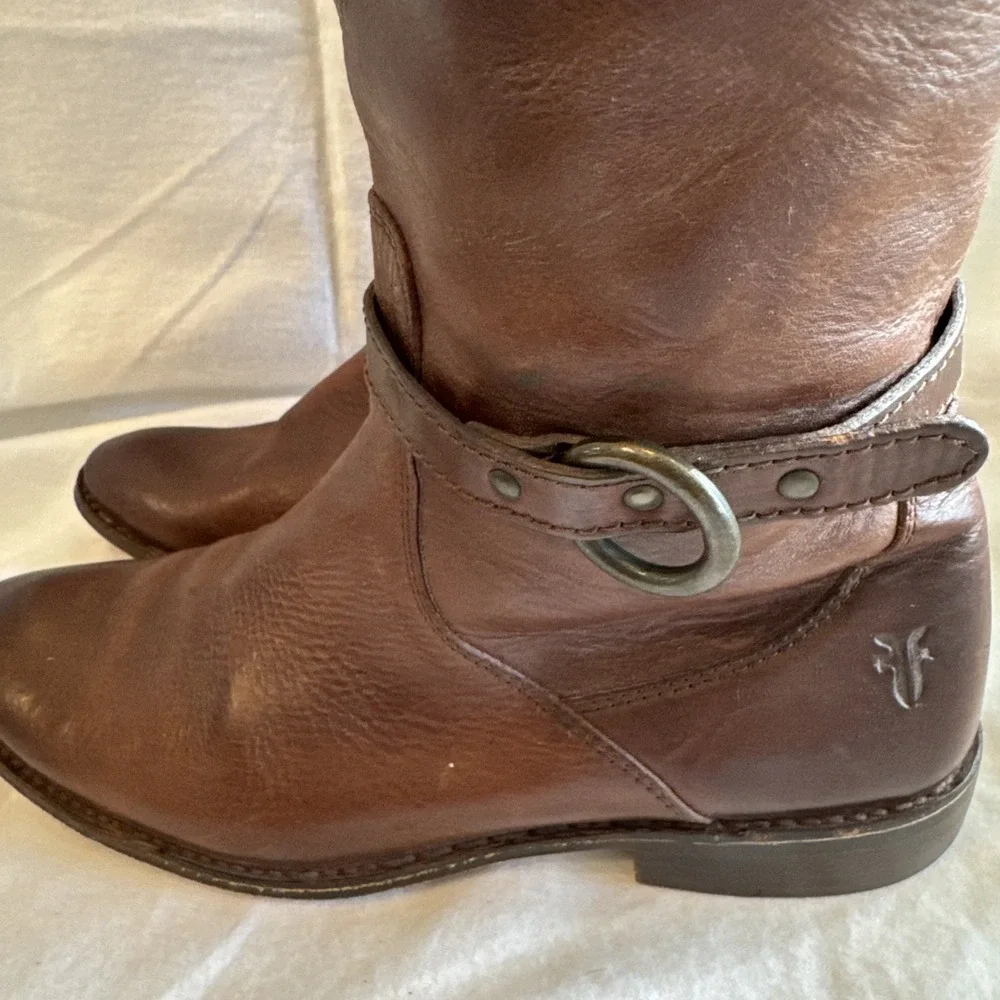 Frye Melissa Womens Fold Over Knee Boots Tall Riding Brown Leather‎ Strap 6.5 B